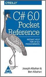 C# 6.0 Pocket Reference Instant Help for C# 6.0 Programmers (English) (Paperback): Book by Joseph Albahari Joseph Albahari is author of C# 5.0 in a Nutshell, C# 5.0 Pocket Reference and LINQ Pocket Reference. He also wrote LINQPad - the popular code scratchpad and LINQ querying utility. View Joseph Albahari's full profile page. View More Joseph Albahari Joseph Albahari is author of C# 5.0 in a Nutshell, C# 5.0 Pocket Reference and LINQ Pocket Reference. He also wrote LINQPad - the popular code scratchpad and LINQ querying utility. View Joseph Albahari's full profile page. Ben Albahari Ben Albahari is the founder of Take On It. He was a Program Manager at Microsoft for 5 years, where he worked on several projects, including the .NET Compact Framework and ADO.NET.He was the cofounder of Genamics, a provider of tools for C# and J++ programmers, as well as software for DNA and protein sequence analysis. He is a co-author of C# Essentials, the first C# book from O'Reilly, and of previous editions of C# in a Nutshell. View Ben Albahari's full profile page. C# 6.0 Pocket Reference Instant Help for C# 6.0 Programmers (English) (Paperback): Book by Joseph Albahari Joseph Albahari is author of C# 5.0 in a Nutshell, C# 5.0 Pocket Reference and LINQ Pocket Reference. He also wrote LINQPad - the popular code scratchpad and LINQ querying utility. View Joseph Albahari's full profile page. View More Joseph Albahari Joseph Albahari is author of C# 5.0 in a Nutshell, C# 5.0 Pocket Reference and LINQ Pocket Reference. He also wrote LINQPad - the popular code scratchpad and LINQ querying utility. View Joseph Albahari's full profile page. Ben Albahari Ben Albahari is the founder of Take On It. He was a Program Manager at Microsoft for 5 years, where he worked on several projects, including the .NET Compact Framework and ADO.NET.He was the cofounder of Genamics, a provider of tools for C# and J++ programmers, as well as software for DNA and protein sequence analysis. He is a co-author of C# Essentials, the first C# book from O'Reilly, and of previous editions of C# in a Nutshell. View Ben Albahari's full profile page.