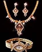 24crt Gold Forming Heavy Party Wear Cz Diamond Set with Free JEWEL Watch