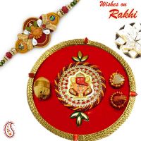 Rakhi for USA- Aapno Rajasthan Ganesha & Gat Motif Pooja Thali with Bhaiya Rakhi - US_RTH17103SNG