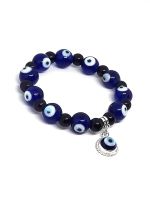 Evil Eye Protection 8 MM Stretch Blue Bracelet For Men And Women ( Code Evlhgbr )