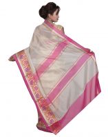 Banarasi Silk Works Party Wear Designer Cream & Pink Colour Tissue Combo Saree For Women's(bsw13_15)