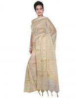 Banarasi Silk Works Party Wear Designer Cream Colour Super Net Cotton Saree For Women's(bsw24)