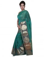 Banarasi Silk Works Party Wear Designer Green & Beige Colour Cotton Combo Saree For Women's(bsw4_5)