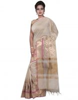 Banarasi Silk Works Party Wear Designer Beige & Green Colour Cotton Combo Saree For Women's(bsw5_6)