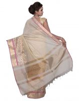 Banarasi Silk Works Party Wear Designer Beige & Pink Colour Cotton Combo Saree For Women's(bsw5_7)