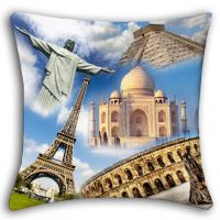 Lushomes Digital Print Wonders Of The World Cushion Covers (pack Of 5)
