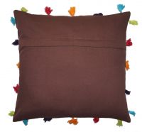 Lushomes French Roast Cotton Cushion Cover With Pom Pom - Pack Of 1