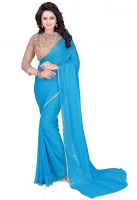 Aar Vee Sky Blue Color Nazmin Jacquared Work Saree With Net Embroidered Work Unstitched Blouse Pcm12
