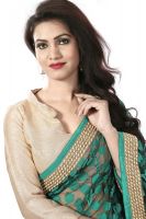 Aar Vee Green & Black Net Brasso Embroidered Lace Border Saree With Fancy Unstitched Blouse Rani2