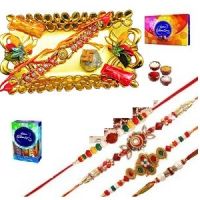 Buy Rakhi Online - Pair of Fancy Designer Rakhi With Beautiful Thali - ( Product Code - JSS116 )