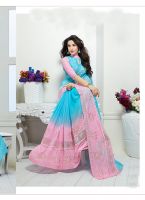 Sky Blue Embroidered Chiffon Saree With Blouse (kms207-9005)