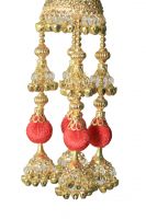 Parecido Designer Traditional Wedding Kaleere set in Golden Color with Red Latkans for Women
