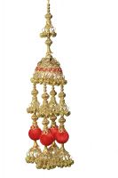 Parecido Designer Traditional Wedding Kaleere Set in Golden Color with Red Latkans for Women