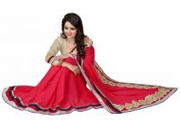 Sargam Fashion Embroidered Red Georgette Traditional Casual Wear Saree.