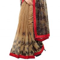 Kotton Mantra Women's Light Brown And Red Cotton Fashion Saree
