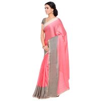 Kotton Mantra Light Pink Satin Lace Border Designer & Party wear Saree With Blouse Piece