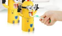Kreativekudie Minion Tooth Brush Holder Nad Toothpaste Dispenser Plastic Toothbrush Holder (yellow, Wall Mount)