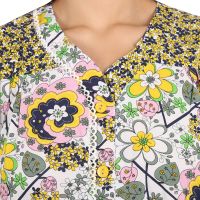 Silkys' Floral Print Short Sleeves Yellow Cotton Nighty For Women