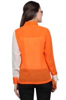 VIRO Orange color Classic Collar Full Sleeves Georgette Shirt for Womens