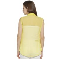 Viro Sleeveless Classic Collar Georgette Fabric Yellow Top For Women-vi99223ylw
