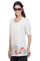 Viro White Color Round Neck Half Sleeves Cotton Top For Womens_vi99252bwht
