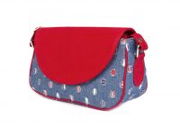 Rysha Blue & Red Denim & Pu Self Design Crossbody Sling Bag For Womens