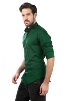 KOBALT Cotton Full Sleeves Plain Casual Shirt for Men - DarkGreen