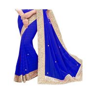 Shree Mira Impex Blue Embroidered Lycra Saree Sari With Blouse Piece (mira-38)