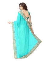 Shree Mira Impex Sky Blue Embroidered Georgette Saree Sari With Blouse Piece (mira-62)