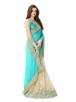 Shree Mira Impex Sky Blue Embroidered Georgette Saree Sari With Blouse Piece (mira-62)