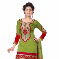 Shree Mira Impex Green Embroidered Cotton Salwar Suits Dress Material (smix-106)