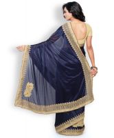 Shree Mira Impex Navy Blue Embroidered Lycra Saree Sari (mira-27)