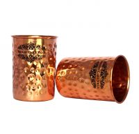 Indiancartvilla Pure Copper Hammered 2 Glass 350 Ml Each