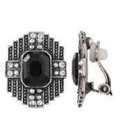 Firstblush Diva Style Oxidised Silver And Black Clip On Earrings For Non Pierced Ears / Unpierced Ears