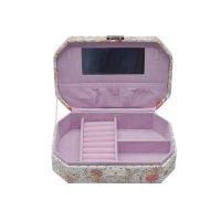 Jewelry Organizer Box With Mirror, 4 Section - Yellow Multi Butterfly Print