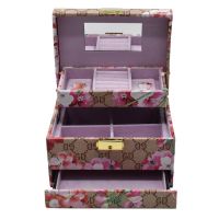 Jewelry Organizer Box With Mirror & Pullout Drawer, 8 Section - Floral Print Dark