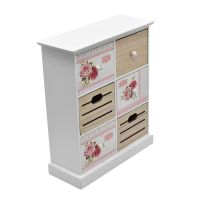 Mini Cabinet With Multi Drawer For Storage - Rose Print/light Brown