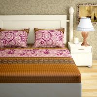 Pure Cotton Printed Cotton Double Bed-Sheets With 2 Pillow Covers from Panipat - Feathers motifs