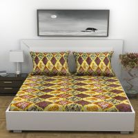 Indiana Home 100 Percent Cotton 1 Double Bed Sheet With 2 Pillow Cover