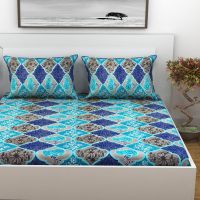 Indiana Home Floral Cotton Blue Colour Double Bed Sheet With 2 Pillow Cover (code - Elg1003)
