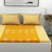 Indiana Home Abstract Yellow Cotton Double Bed Sheet With 2 Pillow Cover (code - Elg1014)