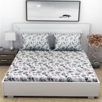 Indiana Home Gray Floral Cotton Double Bed Sheet With 2 Pillow Cover (code - Elg1025)