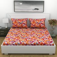 Indiana Home Floral Print Purple Cotton Double Bed Sheet With 2 Pillow Cover (code - Elg1028)