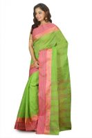 Parrot Green Cotton Hand Woven Tant Saree Without Blouse