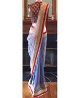 Designer White And Skyblue Georgette   Net With Sequence   Embroidery Work Saree