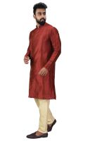 Angrakha Cotton Silk Regular Fit Self Design Kurta Pajama Set ( Code - Bckuset008)