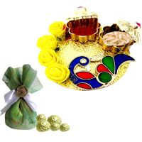 Diwali Bhai Dooj Multicolor Designer Floral Thali With Chocolate Potli