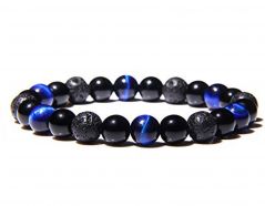 Black Onyx Blue Tiger Eye And Lava Volcanic Beads Crystal Stretch Bracelet 8 Mm - ( Code - BLUTIGERBLKBR8 )