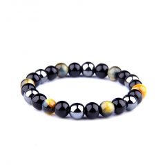 Cat's Eye Black Obsidian Hematite Crystals Triple Protection Crystal Bracelet For Men And Women ( Code CATHEMABLKBR )