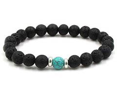 Turquoise And Lava Volcanic Beads 8 Mm Stretch Bracelet for Reiki Healing - ( Code - TRQLAVABR )